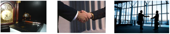 row of three images: a law office, a handshake, and a meeting between businesspeople